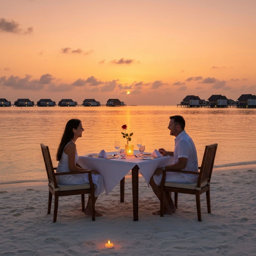 Romantic sunset dining in Maldives